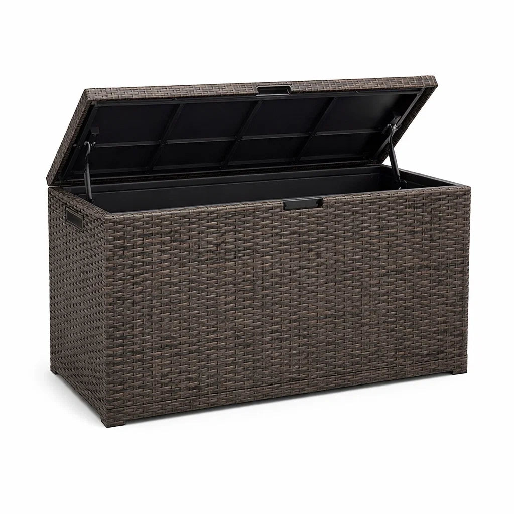 Baule da Esterno in Rattan Sintetico Grigio 120 cm