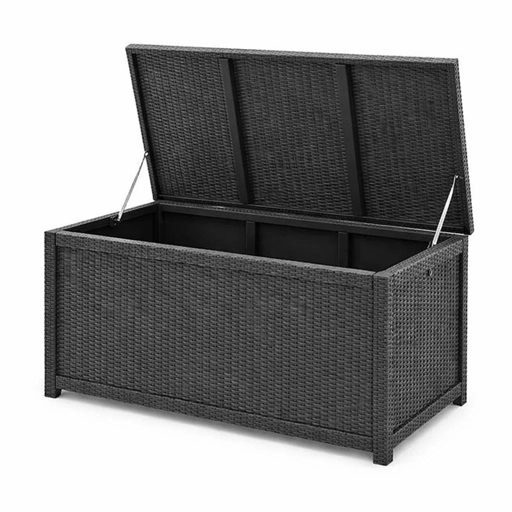 Baule contenitore in rattan sintetico nero con telaio in acciaio