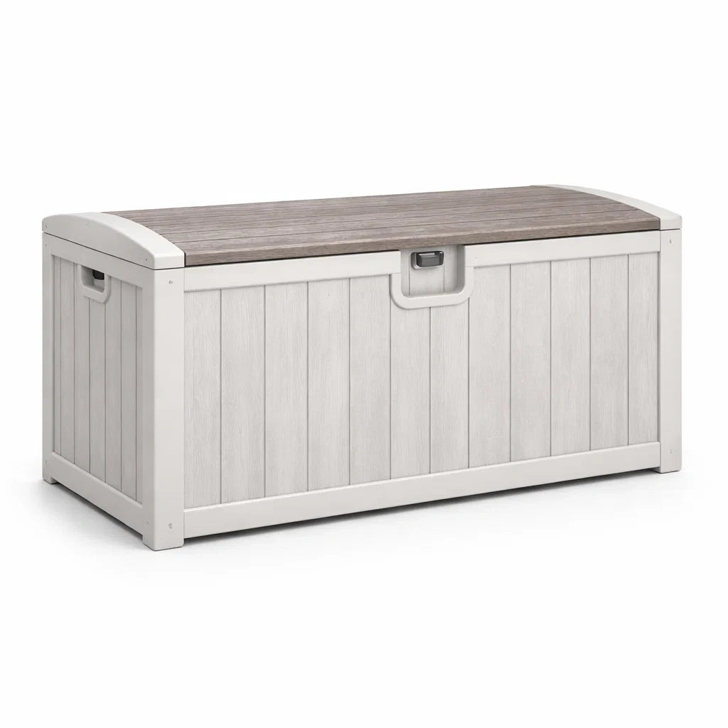 Baule contenitore in plastica grigio chiaro e marrone per esterno 145x70x60 cm
