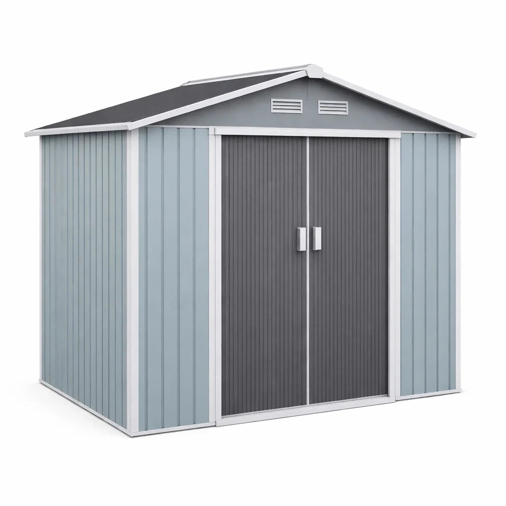 Capanno da Giardino in Metallo Grigio e Blu 213x127x185 cm