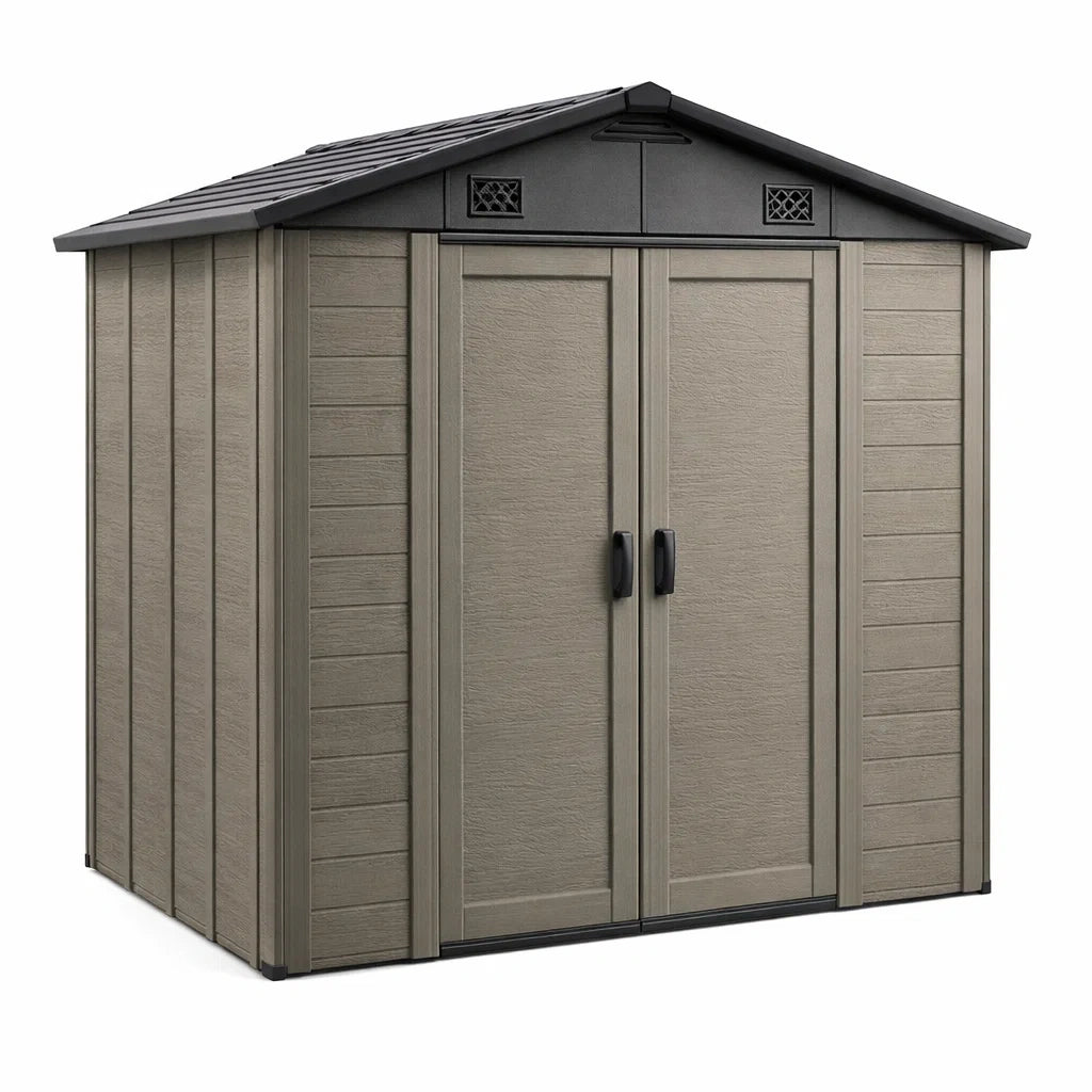 Capanno da Giardino in Resina con Doppia Porta Colore Grigio 230x150x200 cm