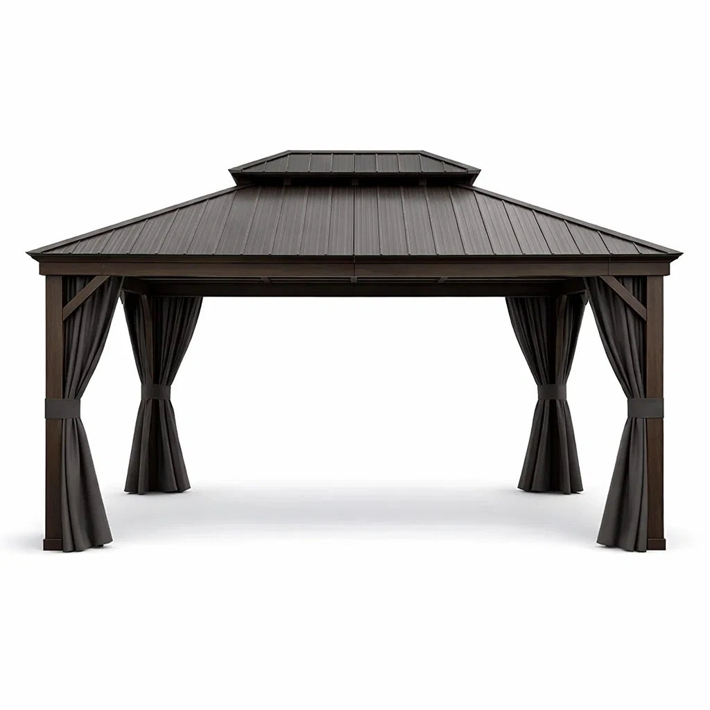 Gazebo in Metallo e Policarbonato 4x3 m con Tendaggi