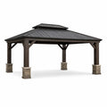 Gazebo in Legno con Tetto in Metallo e Colonne in Pietra