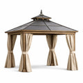 Gazebo da Giardino in Legno e Metallo Zincato con Tende Beige 300x400 cm