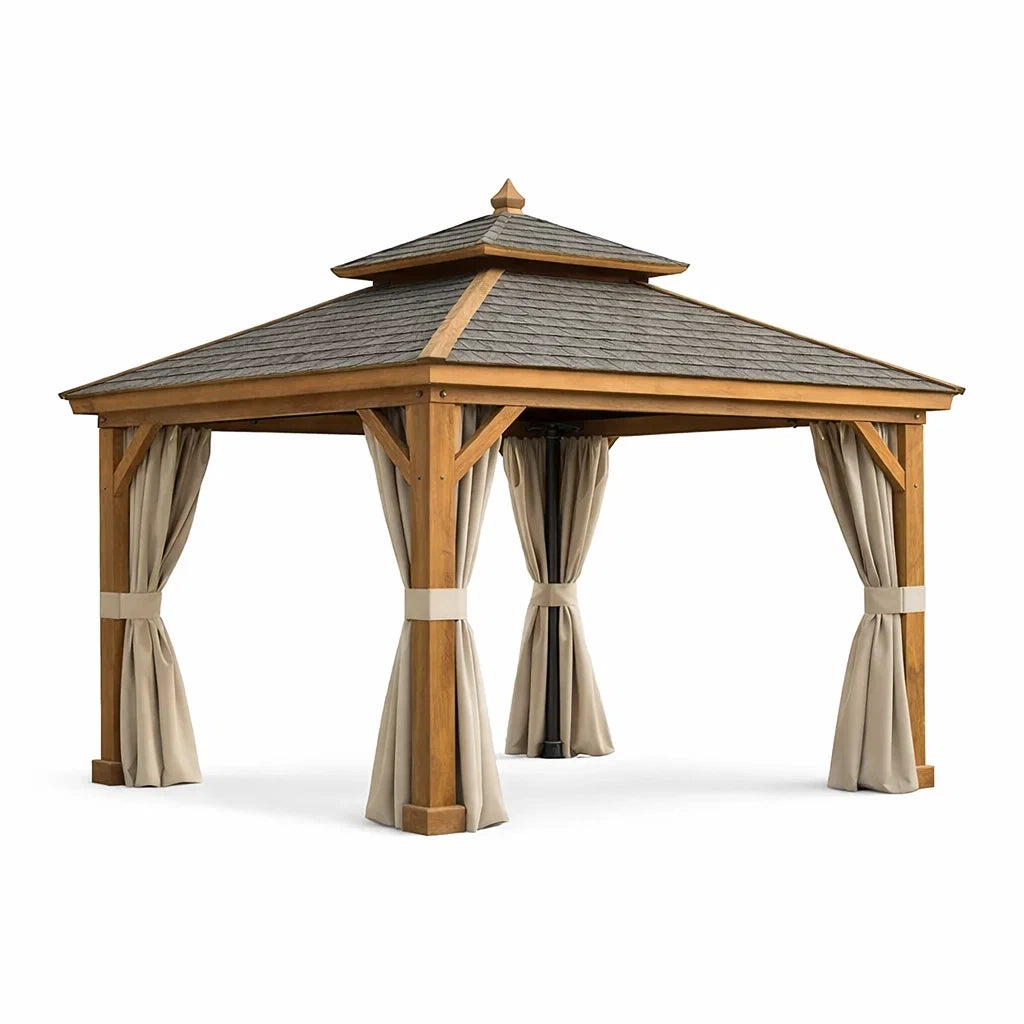 Gazebo da Esterno in Legno con Tetto in Tegole di Asfalto