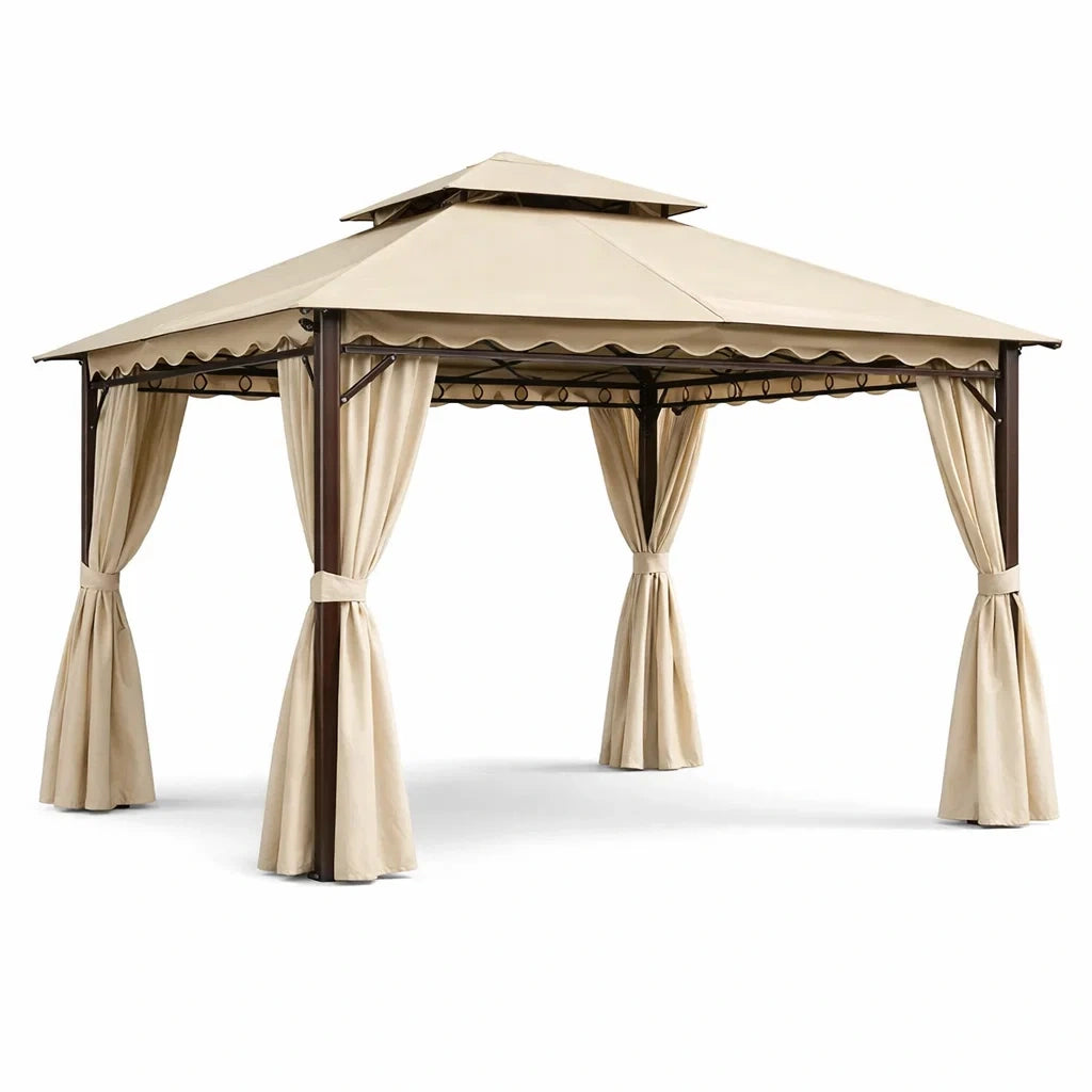 Gazebo in Metallo e Tessuto Acrilico Beige 3x3m