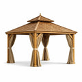 Gazebo in legno con tende in poliestere 360x300x320 cm