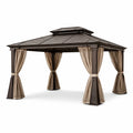 Gazebo in Alluminio e Poliestere con Tetto in Policarbonato 3x4 m Nero e Marrone