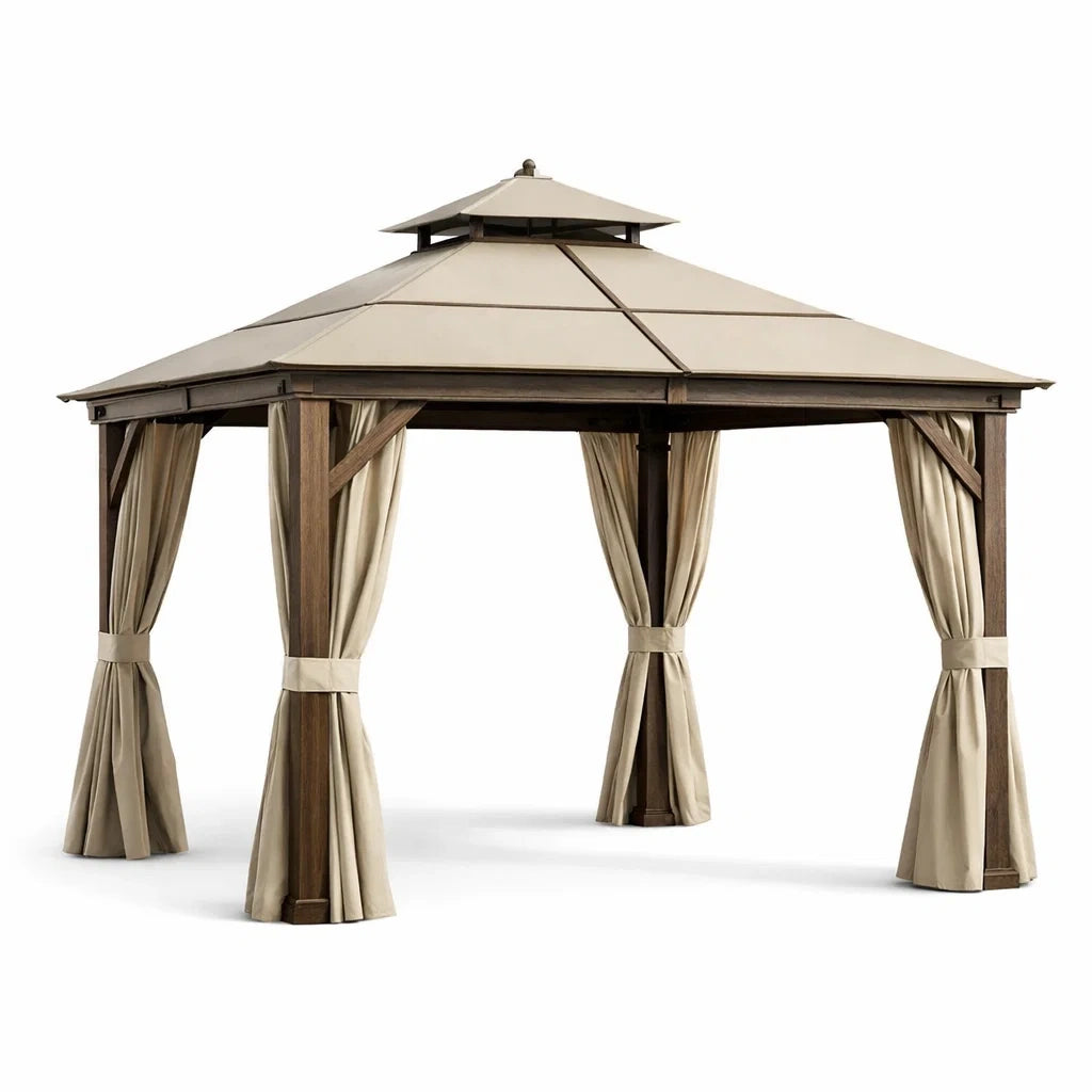 Gazebo da Giardino con Tetti in Poliestere e Struttura in Legno