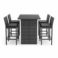Set Tavolo Alto e 4 Sgabelli in Rattan PE con Vetro Temperato