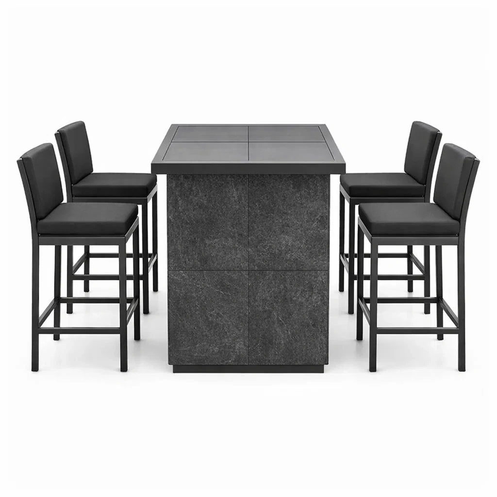 Set Tavolo da Bar con 6 Sgabelli in Metallo e Rivestimento Nero