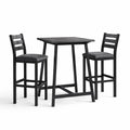 Set Tavolo Alto e Sedie 3 Pezzi in Legno e Poliestere Nero e Grigio