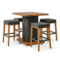 Set Tavolo e Sgabelli da Bar in Legno e Rattan Sintetico Grigio