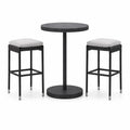 Tavolo Alto Rotondo con 2 Sgabelli in Rattan Sintetico Grigio/Nero