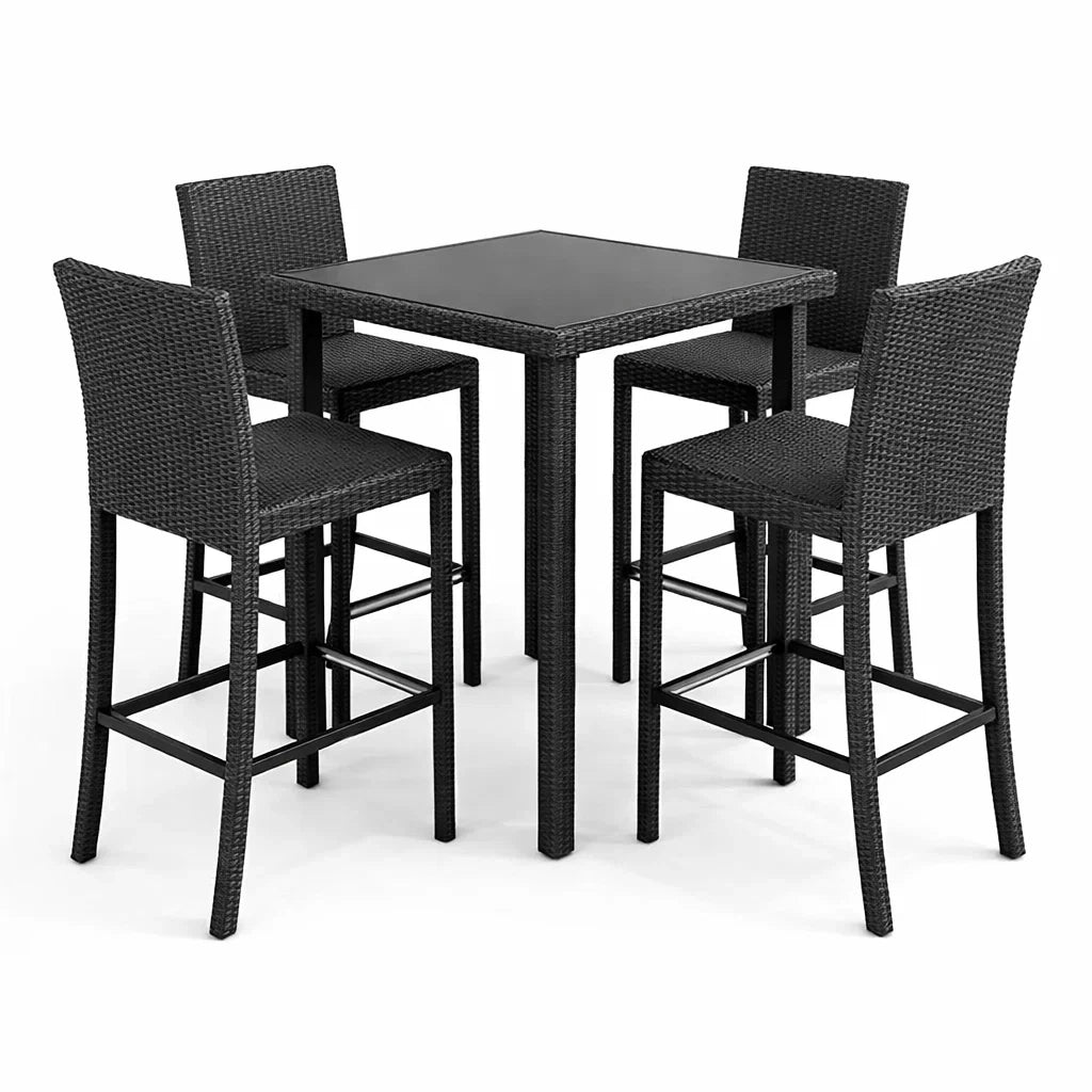 Set da Giardino 5 Pezzi in Rattan Sintetico con Tavolo Quadrato e Sedie Alte