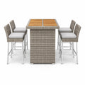 Set Tavolo da Bar in Rattan Sintetico con 6 Sedie e Piano in Legno