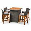 Set da pranzo in polyrattan e legno con tavolo e 4 sgabelli