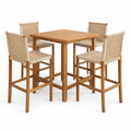 Set Tavolo e Sedie da Bar in Legno di Teak e Rattan Sintetico Beige