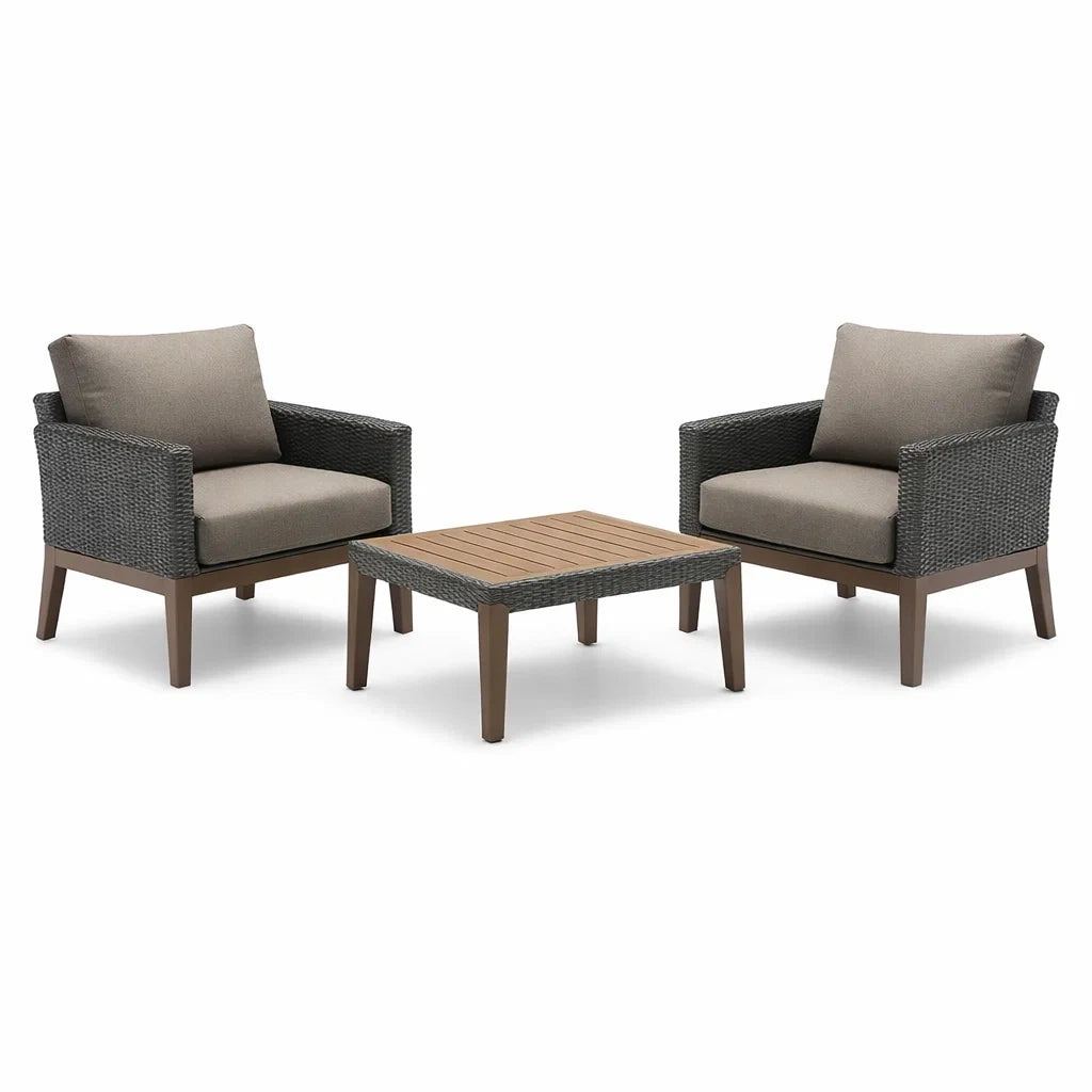Set da Esterno in Rattan Sintetico con Cuscini, 3 Pezzi