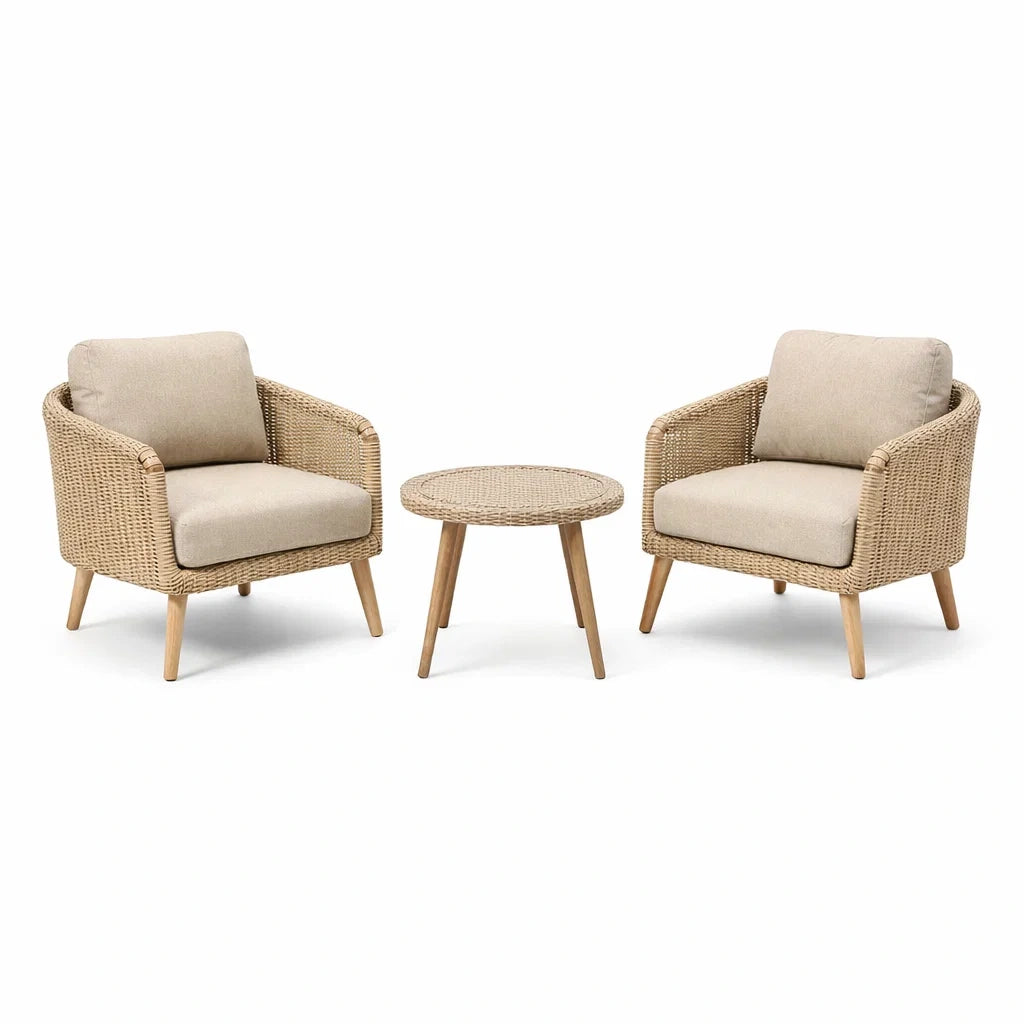 Set da Giardino in Rattan con 2 Poltrone e Tavolino