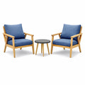 Set da Esterno con 2 Poltrone in Legno e Cuscini Blu