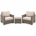 Set da Giardino in Rattan con 2 Poltrone e Tavolino, Cuscini Beige