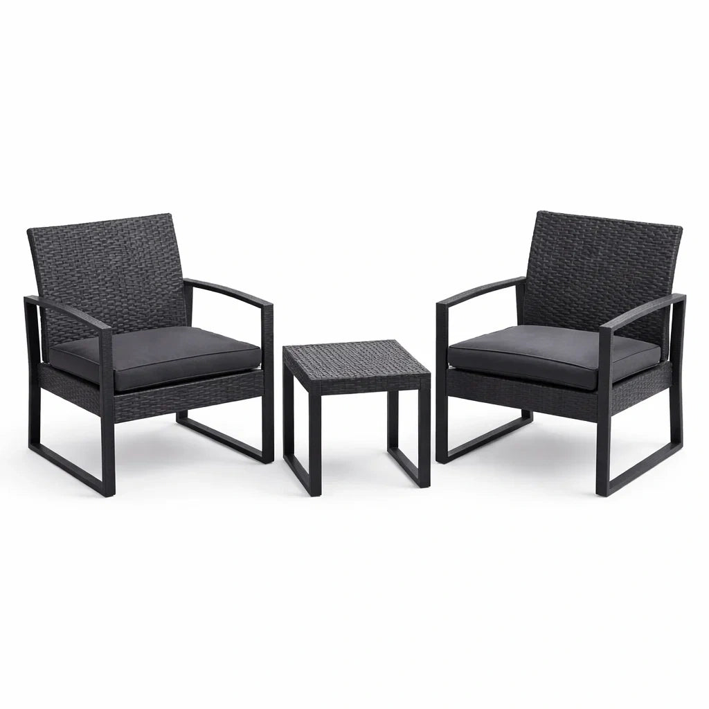 Set di mobili da giardino in alluminio e rattan - 2 poltrone e tavolino