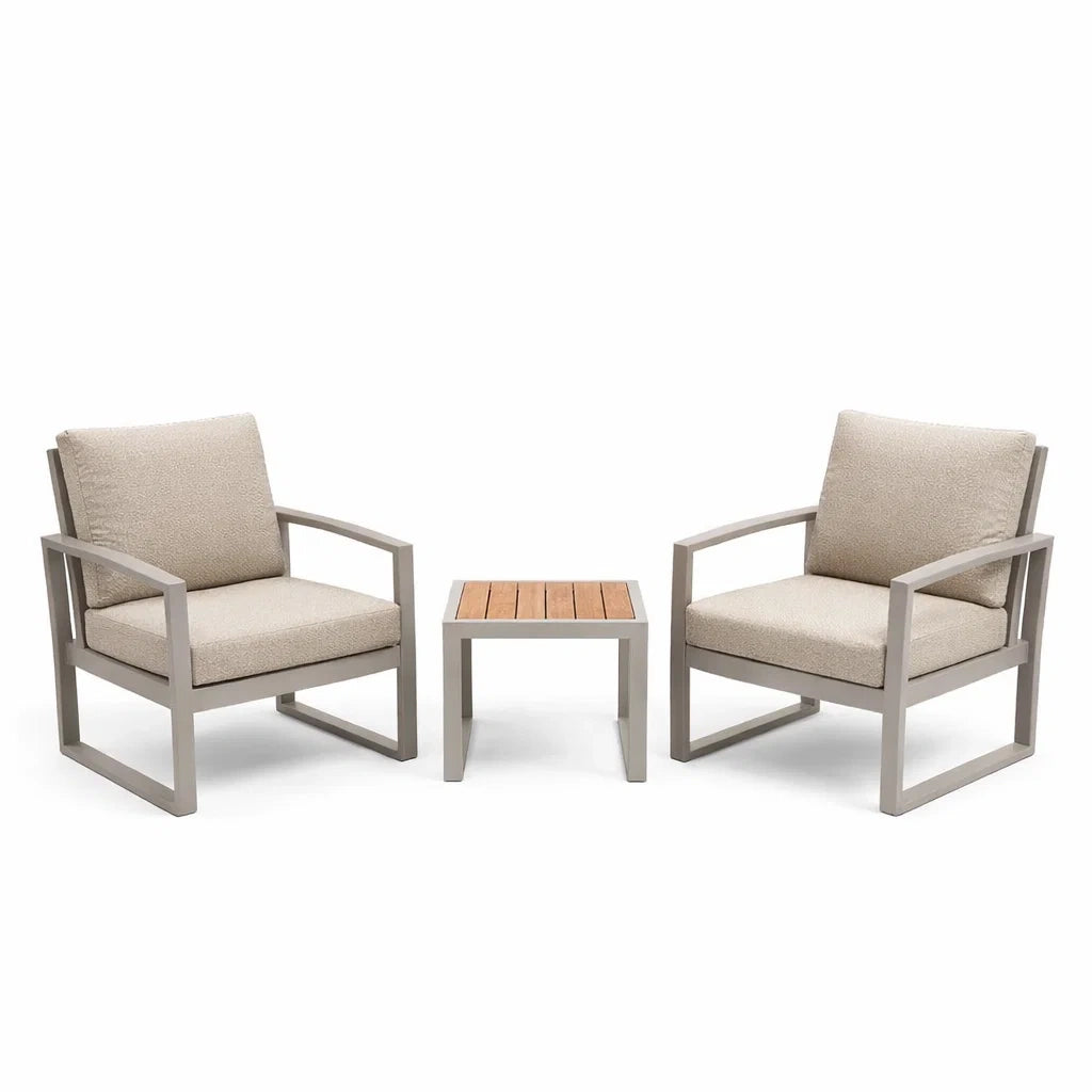 Set da Giardino in Alluminio con 2 Poltrone e Tavolino in Legno di Teak