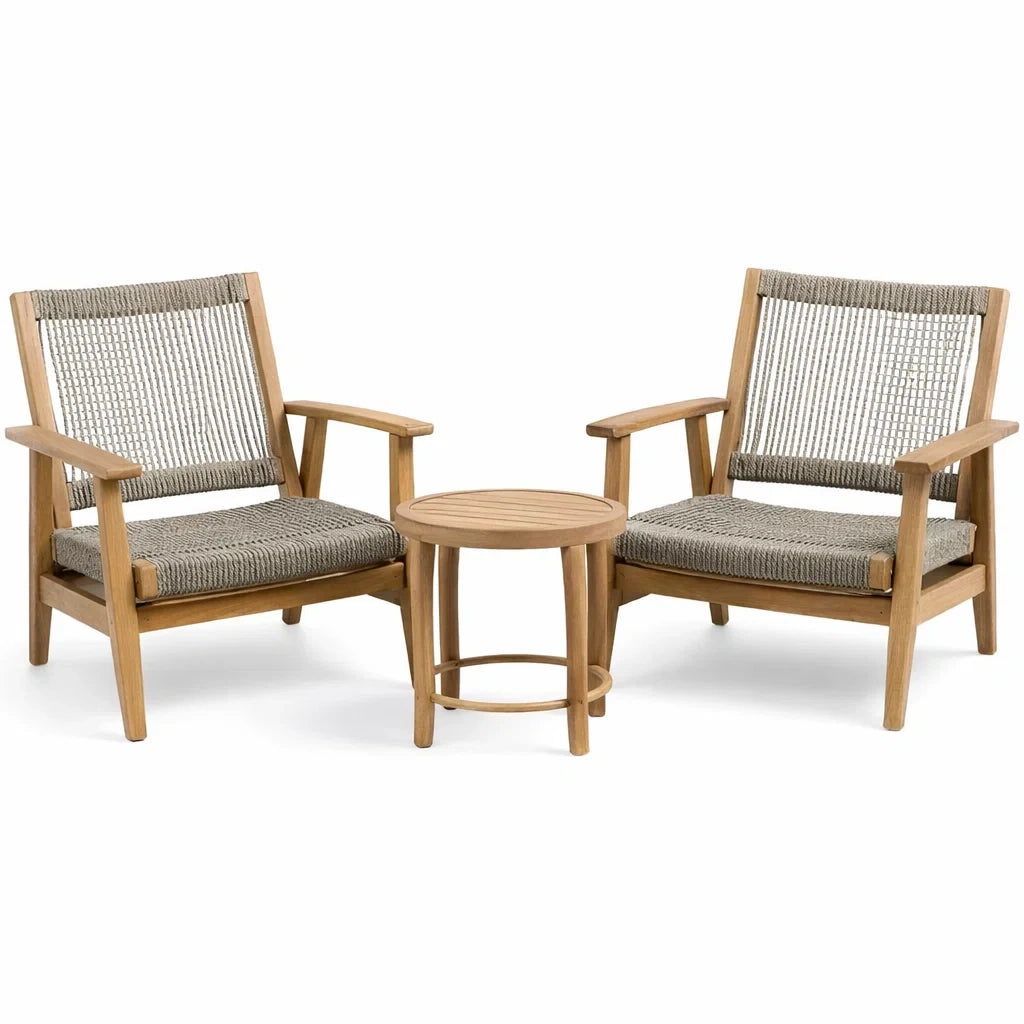 Set Giardino in Teak con Poltrone e Tavolino Rotondo