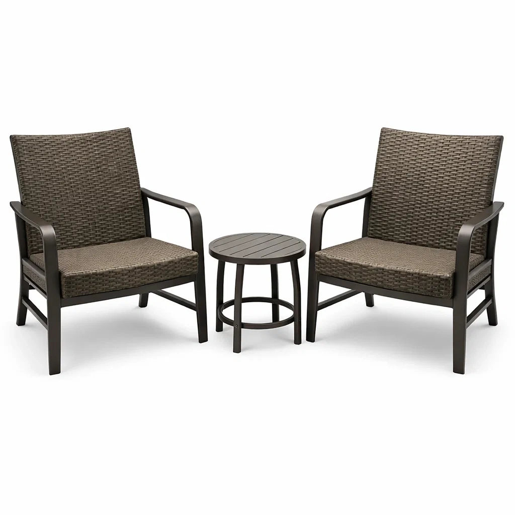 Set Giardino 3 Pezzi in Rattan con Struttura in Alluminio