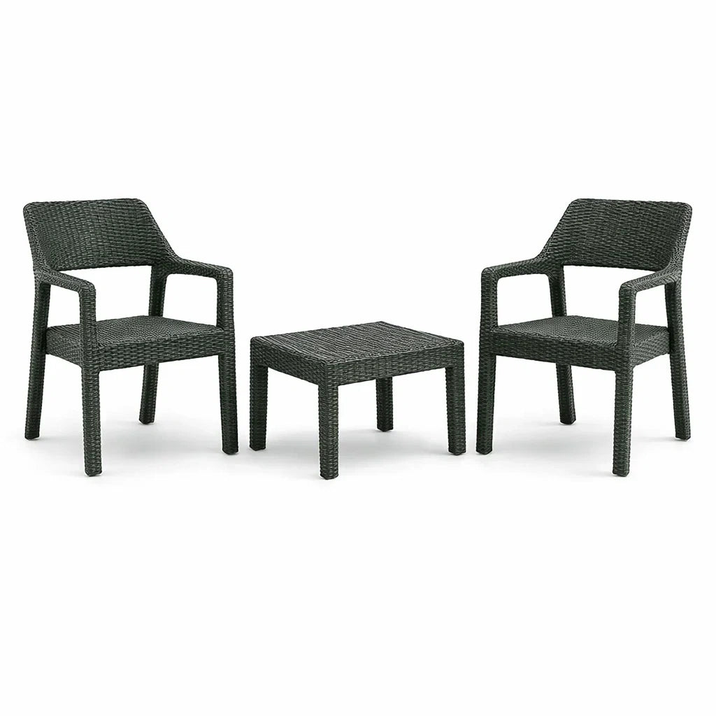 Set da Giardino in Polyrattan Nero con Due Sedie e Tavolino
